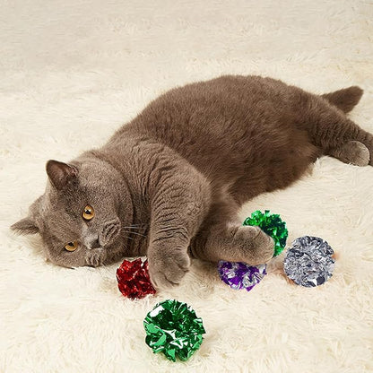 Andiker Cat Crinkle Balls, 2.36 Inches 6 Colors 12pcs Cat Balls Chew and Chase Kitten Mylar Crinkle Ball Lightweight Cats Toys for Indoor Cats to Keep Fit and Active(12pcs)