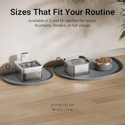 DownyPaws Dog Food Mats for Floors Waterproof, BPA Free Silcone Dog Bowl Mat, Non-Slip Pet Feeding Mat with High Raised Edge, Cat Placemat for Messy Drinkers, 24"×17", Light Gray