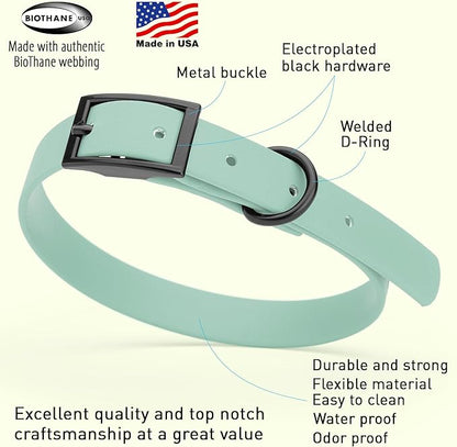 Dogline Biothane Waterproof Dog Collar Strong Coated Nylon Webbing with Black Hardware Odor- Proof for Easy Care Easy to Clean High Performance Fits Small Medium or Large Dogs, Sage Green