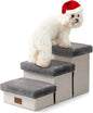 Dog Stair for Small Dogs with Storage, Foldable Pet Step with Soft Cover, Older Cat Ramp for Chair Couch Sofa, Lightweight, Durable, Comfort, 24.8x13x13.6 inch, 3 Tiers, Grey