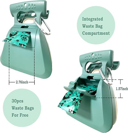 Dog Pooper Scooper, Portable Poop Scooper Handheld Size for Walking Large and Small Dogs Outside Yard or Travel Outdoors, Pup Poop Scoop with Container and 30pcs Pet Waste Bag Attachment, Blue