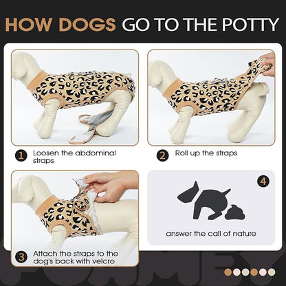 FUAMEY Recovery Suit for Dogs After Surgery,Soft Breathable Dog Bodysuit E-Collar & Cone Alternative Surgical Suit,Male Female Dog Neuter Spay Suits Anti Licking Wounds Onesie Brown Leopard S