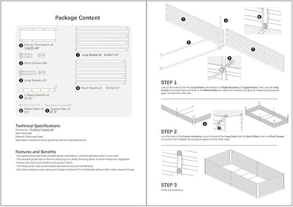 6x4x2FT Metal Raised Garden Bed Kit, Galvanized Outdoor Garden Bed Planter Box for Vegetables, Flowers, Herbs, Succulents and More, Black