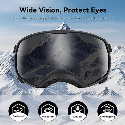 Dog Sunglasses UV Protection Clear Dog Goggles Windproof Glasses with Elastic Straps for Medium-Large Breed, Black Frame + Black Lens