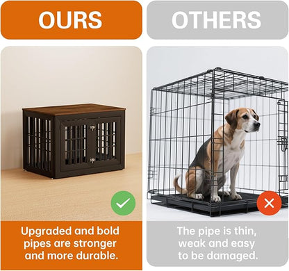 38" Heavy Duty Dog Crate Furniture for Small,Medium and Large Dogs,Rustic Wooden Dog Cage Kennel Indoor Furniture with Waterproof Top,Decorative Pet House Side End Table (Black & Wood)
