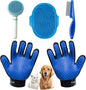 4Piece Dog Grooming Brush Set with Grooming Gloves, Deshedding Comb & Massage Bath Brush - Multifunctional Pet Hair Removal Tools for Shedding, Bathing, Brushing (Blue)
