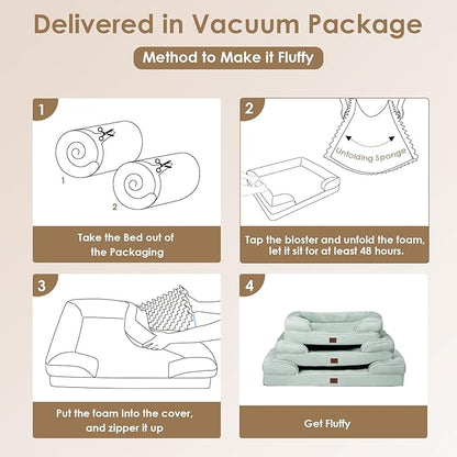 EHEYCIGA Orthopedic Dog Beds for Extra Large Dogs, Waterproof Memory Foam XL Dog Bed with Sides, Non-Slip Bottom and Egg-Crate Foam Big Pet Couch Bed with Washable Removable Cover, Sage Green