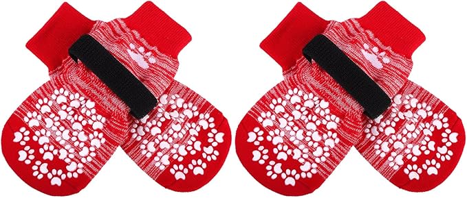 EXPAWLORER Anti Slip Dog Socks, Red, Medium, 4 Count, Fabric, Elastic Band, Dog, Paw Protection, Indoor & Outdoor