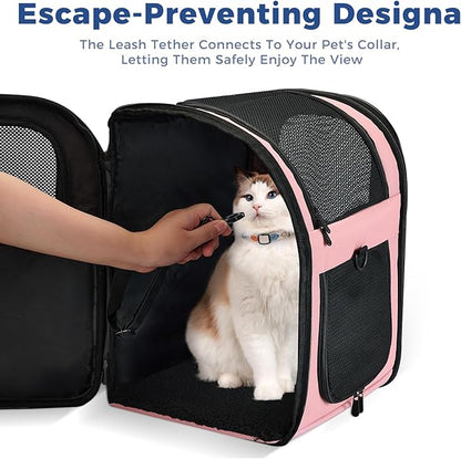 Apollo Walker Dog & Cat Carrier Backpack for 4-15lb Pets - Ventilated Safe Design with Padded Back Support, Breathable Mesh Pet Backpack for Hiking, Travel, Outdoor (Pink)
