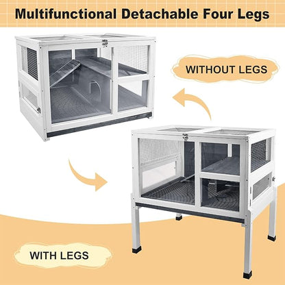 2-Story Guinea Pig Cage with Stand, Indoor Wooden Hamster Cage with Ramp, Pull-Out Tray, Hideout & Platform, Acrylic Transparent Small Animal Habitat for Chinchillas, Ferrets, Hedgehogs,Grey