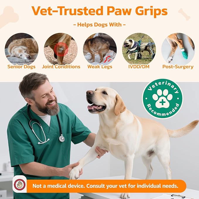 Anti-Slip Dog Paw Protector Pads for Senior Dogs, Dog Paw Pink Stickers with Strong Traction on Hardwood Floor, Dogs Essentials M (11-20lbs)