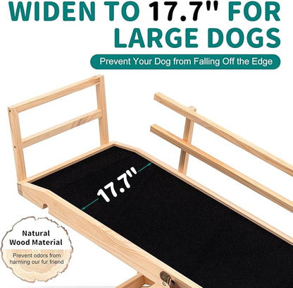 Dog Ramp for Bed, Adjustable Pet Ramps for Dog to Get on Bed, Non-Slip Rubber Surface - Folding Wooden Dog Ramp for Small/Large/Old Dogs, Adjustable up to 23.5 inch High Beds, Safety Railings