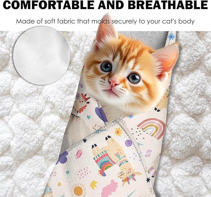 27.6"Cat Grooming Wrap, Self Adhesive Cat Wrap for Cutting Nails, Anti-Escape Calming Cat Swaddle Wrap for Medicine Ear Cleaning, Alpaca Anti-Scratch Cats Burrito Restraint Blanket, Practical Pet Tool