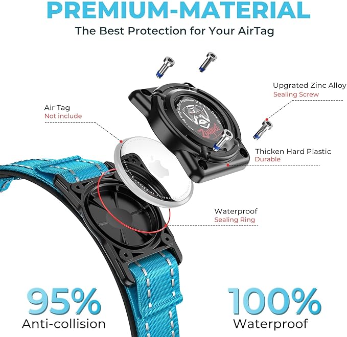 2025 Upgrade Airtag Dog Collar, Reflective Dog Collar with Airtag Holder, IP68 Waterproof| Metal Buckle| Ultra-Durable| Comfortable Padded, GPS Dog Collars for Medium Large Dogs (Blue,M)