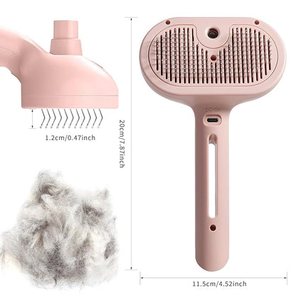3-in-1 Steam Brush for Cats & Dogs – Hair Removal Comb with One-Click Release & Water Spray – Grooming Brush for Shedding, Long/Short Hair