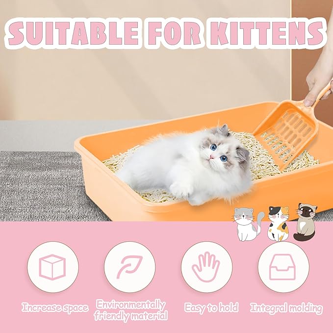 5pcs Kitten Litter Box,Open Small Cat Litter Box with 5 Scooper,Portable Small Litter Pan Low Entry Shallow Plastic Travel Toilet Litter Tray Cat Waste Tray for Small Pet Rabbit Guinea Pig Newborn Cat