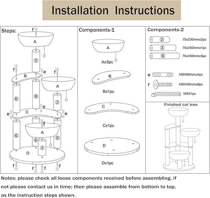 52" Modern Cat Tree Tower for Large Cats, 3Cat Nests Manual Hand Woven Multilevel Huge Paws Pals Cat Tree, Wood Cat Tower, Cat Scratching Tree, Cat Condo, Cat Lover Gift