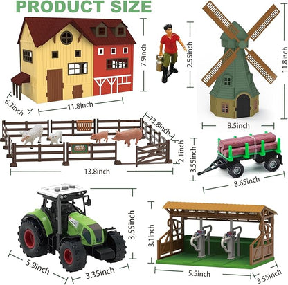 136PCS Farm Animals Toys Set Comes with Barn, Tractor Trailer, Milking shed, Windmill, Farmer, Fence - Playset for Kids Toddlers Boys Girls 5+ Years Old