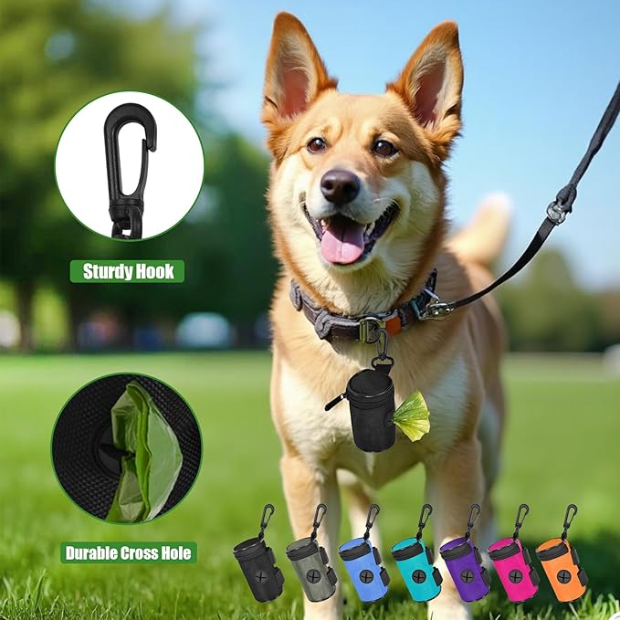 2 Pack Dog Poop Bag Holder for Leash Attachment - Waste Bag Dispenser for Leash - Fits Any Dog Leash - Portable Set with Hand Free Holder Metal Carrier, Black Round Shape