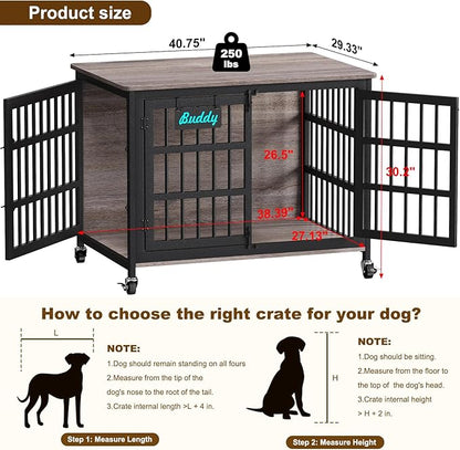 EasyCom 41"/33"/27" Dog Crate Furniture with Name Tag, Heavy Duty Dog Kennel Indoor for Medium Dogs, Double-Doors Sturdy Metal Dog Cage for Anxiety Dog, Decorate House as TV Stand, End Table