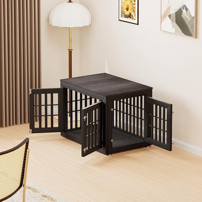38" Heavy Duty Dog Crate Furniture for Small,Medium and Large Dogs,Rustic Wooden Dog Cage Kennel Indoor Furniture with Waterproof Top,Decorative Pet House Side End Table (Black & Grey)
