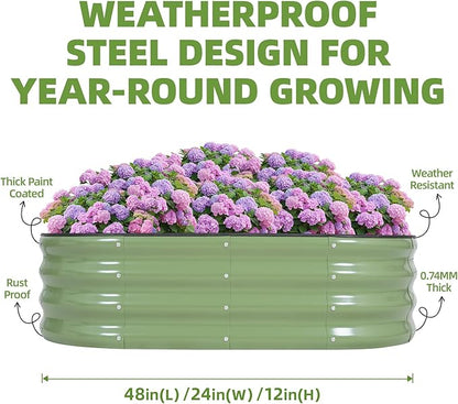 G GOOD GAIN Galvanized Metal Raised Garden Bed Kit - 4x2x1FT Outdoor Planter Box with Safety Edging and Gloves for Vegetables, Fruits, Flowers(Oliver Green, 2PC)