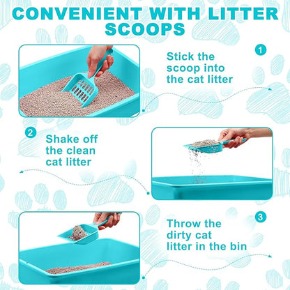 Amyhill 5 Pcs Open Cat Litter Box Kitten Litter Pan with 5 Scooper Medium Plastic Pet Tray Durable Nonstick Kitten Box for Indoor Pets Cats Rabbit Supply Easy to Clean, 14.6x10.6x3.4 Inch (Blue)