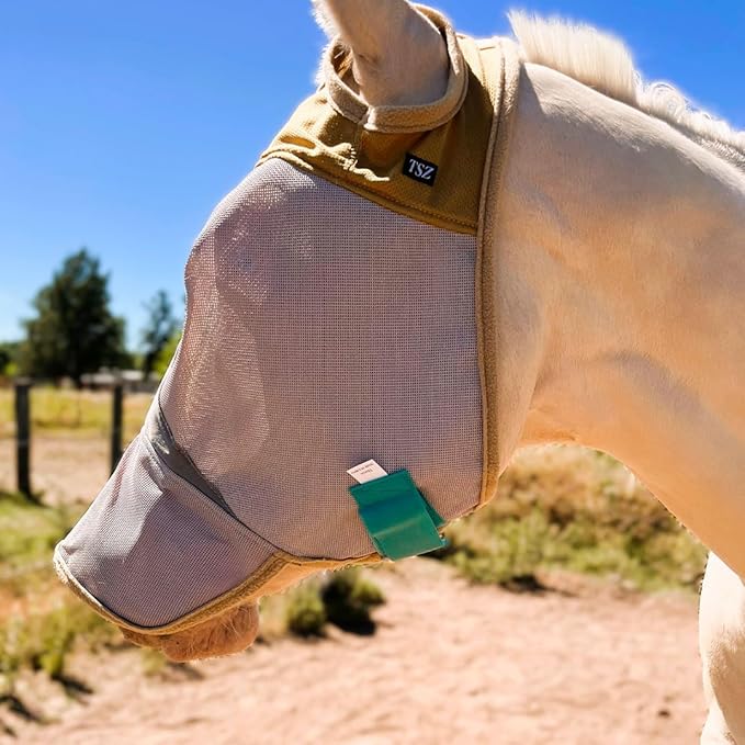 Fly Masks for Horses, 70% Uv-Block, Breathable Fly Mask for Equines, Durable, Comfortable Fit for All-Day Protection, Horse Size (Horse Fly Mask, with Nose)