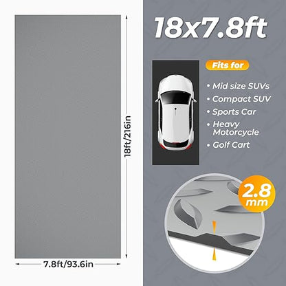 Geemax 7.8 x 18 FT Garage Floor Mats for Under Car, 2.8mm Thickened Rubber Garage Flooring Roll, M Size 140.4 SQFT Garage Car Mat for Mid-Size SUVs, Sports Car