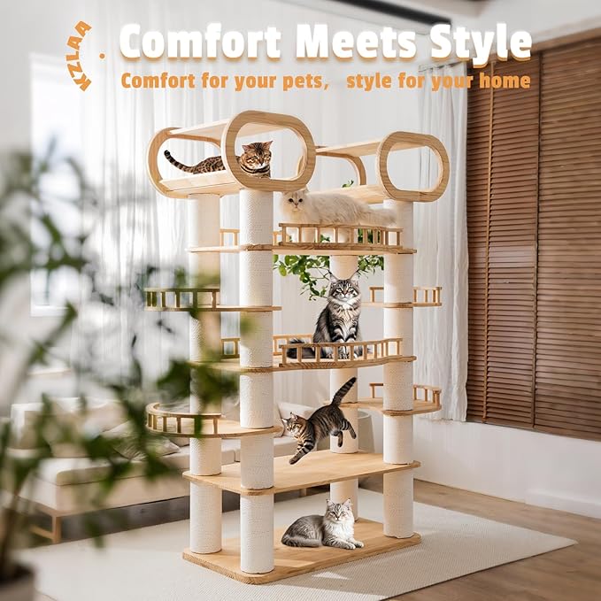 77'' Large Modern cat Tree, Multi-Level Tall Solid Cat Tower, Cat Furniture for Indoor Cats, Huge Cat Condo for Multi-Cat Families
