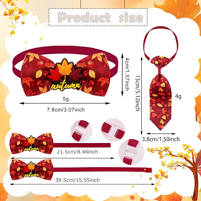22pcs Fall Dog Bow Tie, Adjustable Bowtie Collar Attachment for Small Medium Pets, Bulk Neckties Set for Thanksgiving Day,Autumn Pet Supplies Charms Hair Costume Accessories(Maple Leaf, Pumpkin)