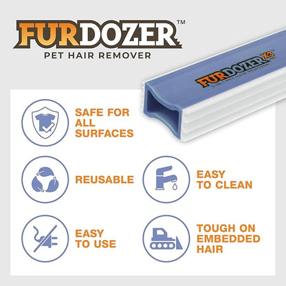 FurDozer X3 MINI Pet Hair Remover & Auto Detailing Tool - Cat & Dog Hair Remover for Carpet, Car Interior, Couch, Bedding, & Furniture - Reusable Pet Hair Removal Tool for Dog Fur & Lint, 3.5", Purple