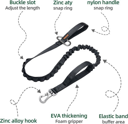 EXCELLENT ELITE SPANKER Tactical Bungee Dog Leash Military Adjustable Dog Leash Quick Release Elastic Leads Rope with 2 Control Handle(Black