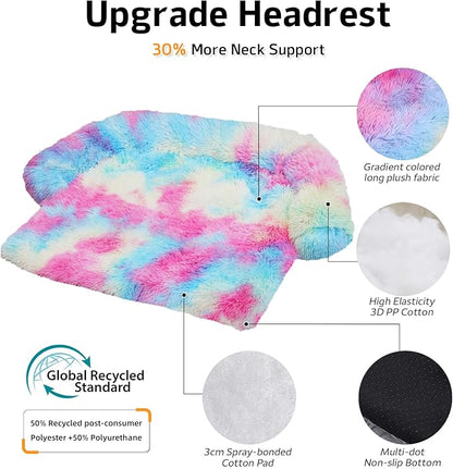 GGIB Calming Dog Bed Fluffy Plush Dog Mat for Furniture Protector with Removable Washable Cover for Large Medium Small Dogs and Cats (Large, Rainbow)