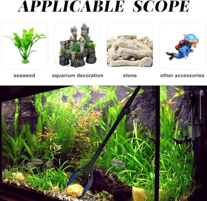 Fish Tank Accessories - 31" Aquarium Tweezers Grabber for Aquarium Landscaping Decoration Grab and Place Garbage Cleanup Foldable Gripper Multi-Function Mobility Aid Reaching Assist Tool(Yellow)