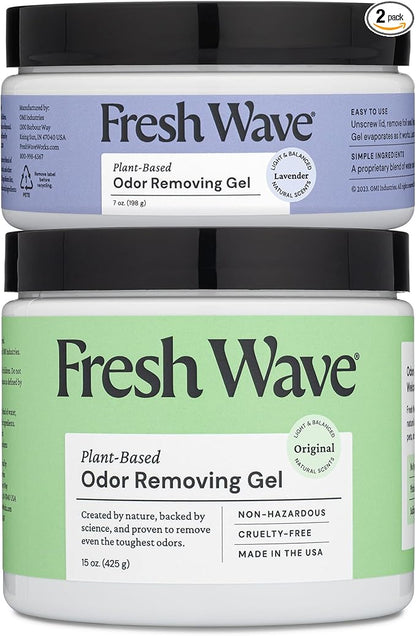 Fresh Wave Odor Removing Gel, Original 15 oz. & Lavender 7 oz.| Safer Odor Absorbers for Home | Natural Plant-Based Odor Eliminator | Every 7 oz. Lasts 15-30 Days | for Cooking, Trash & Pets