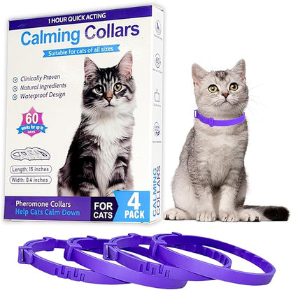 4 Pack Calming Collar for Cats - Long-Lasting Anxiety and Stress Relief, Relaxing Cat Collar,Adjustable Pheromones Collar for Cats，Natural Soothing 60 Days of Continuous Calming Move
