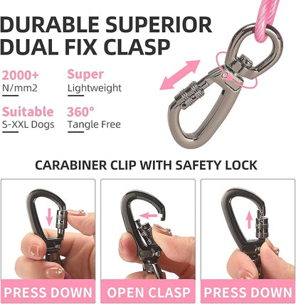 Dog tie Out Cable, 10/20/25/30/50/70/100 feet, Suitable for Dogs up to 350 pounds, Dog Cable with Swivel Buckle, Lightweight, Non-Winding, for Outdoor Camping, Yard Dog Cable (Pink, 70FT)