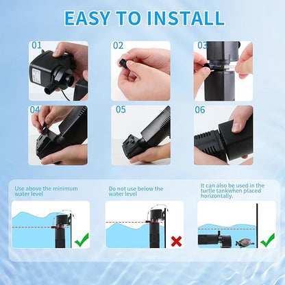 Aquarium Filter for 55-150 Gallons Tank, Internal Fish Tank Filter, Powerful Pump Submersible for Large Fish Tanks, Turtle Tanks, Kois Aeration Deodorization Wave Making Decontamination Filter System