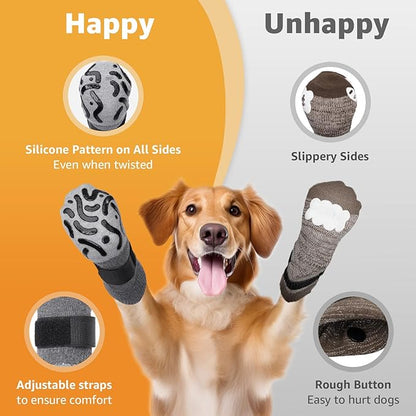 Double Sides Non-Slip Dog Socks to Prevent Licking Paws - Strong Traction for Hardwood Floors, Senior Dogs, Paw Protector, Dog Socks with Grippers - Size Small