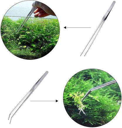 Feeding Tongs 2pcs Stainless Steel Aquarium Long Tweezers 27cm/10.6 inches Straight Curved Tweezers for Fish Tank Aquatic Plants Reptile Lizard Gecko Snake Spider Bird