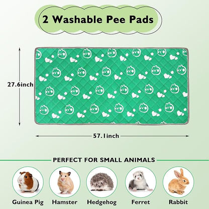 2 Pack Guinea Pig Bedding - Washable Guinea Pig Liners for C&C 2x4 Cage, Waterproof Reusable & Anti Slip Pee Pads Super Absorbent Mats for Small Animal Rabbit Hamster Rat (Green, 57 x 28 Inch)