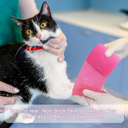 24 Pack Pink Self Adhesive Bandage Wrap, 2” x 5 Yards Cohesive Vet Wrap Elastic Athletic Tape Grip Tape Sports Tape for Ankle, Wrist Sprains, Medical, Pet First Aid (Pink, 2 Inch)