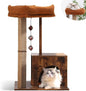 FUKUMARU Cat Scratching Post, Modern Style Cat Tree with Unique Square Post, Wooden Cat Tower with silvervine Balls, Retro Cat Condo Scratcher for Indoor Cats（Solid Wood）