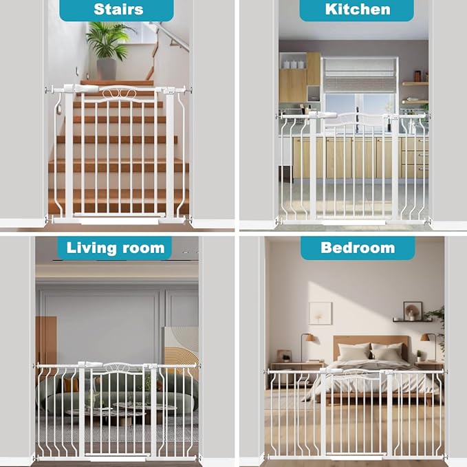 Extra Wide Baby Gate for Doorways 53.1"-62.6", Pressure Mounted Dog Gates With Door, Child Safety Barrier Walk Thru Indoor, Large Babygate Long for Kids Toddler Pet Outside, 30 In Tall White