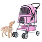 Dog Stroller, Folding 4 Wheels Pet Stroller for Small Medium Dog Cat Travel Carrier with Weather Cover Storage Basket Cup Holders Pink