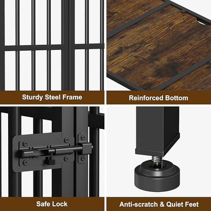 Easycom 31" Dog Crate Furniture Foldable, No Assembly Decorative Dog Kennel Indoor, Dog Crates for Small Dogs (20-40 lbs), Wooden Dog Cage with Adjustable Bowls and Name Tag, End Table, Rustic Brown