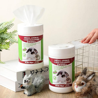 2 Pack Small Animal Cage Wipes 120 Count Small Animal Cage Clean up Wipes Removes Stubborn Caked-on Hamster Cage Cleaner for Pet Bunny Supplies Cleaning Deodorizing