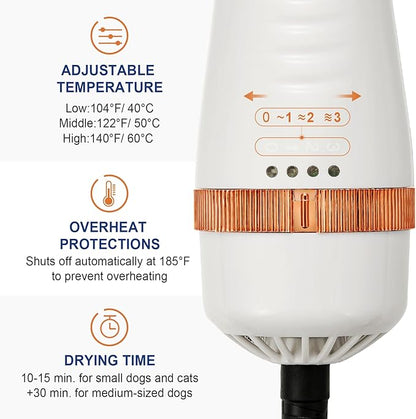 3-in-1 Pet Hair Dryer Brush for Dogs & Cats Portable, Dog Hair Blower & Slicker Brush Adjustable Temp (Low/Middle/High), Overheat Protection