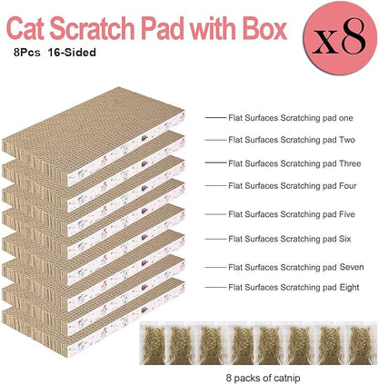 8 Packs in 1 Cat Scratch Pad, Cat Scratcher Cardboard,Reversible,Durable Recyclable Cardboard, Premium Scratch, Suitable for Cats to Rest, Grind Claws and Play